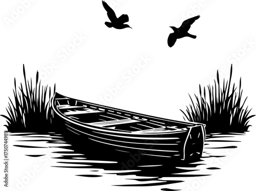 boat on the water, bird, vector, flying, silhouette, sea, nature, sky, eagle, birds, water, illustration, animal, black, fly, logo, flight, icon, lake, wings, wing, seagull, design, ocean, freedom, sy