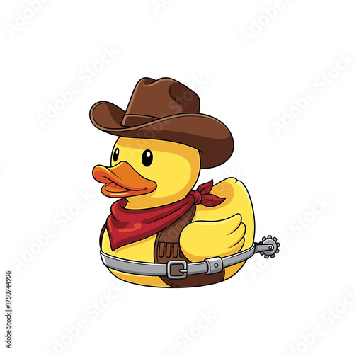 Cartoon Rubber Duck Dressed as a Cowboy with Bandana and Spurs