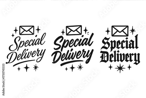 Special Delivery Scripts. Special Delivery. Create a calligraphy lettering illustration of the phrase: Special