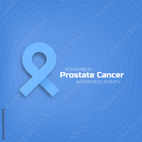 Prostate cancer awareness month banner with blue ribbon icon. Blue November is prostate cancer awareness month. Movember mens health month poster and square banner