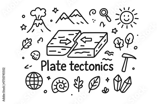 Plate Tectonics Doodle. Plate tectonics. Hand-drawn doodle illustration of Plate tectonics. In the middle, one