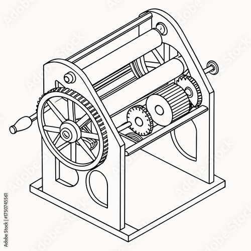 Foto A detailed isometric line drawing illustration of a vintage manual pasta maker m
