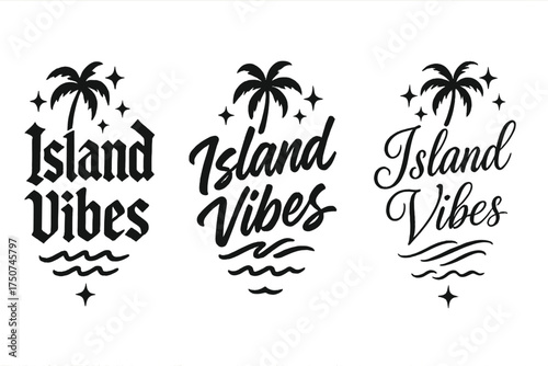 Island Vibes Lettering. Island Vibes. Create a calligraphy lettering illustration of the phrase: Island Vibes.
