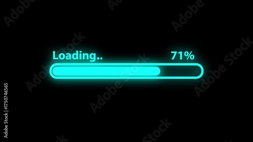 Abstract loading icon animation on Black background. Progress loading bar indicator from 0 to 100 increasing percentage.