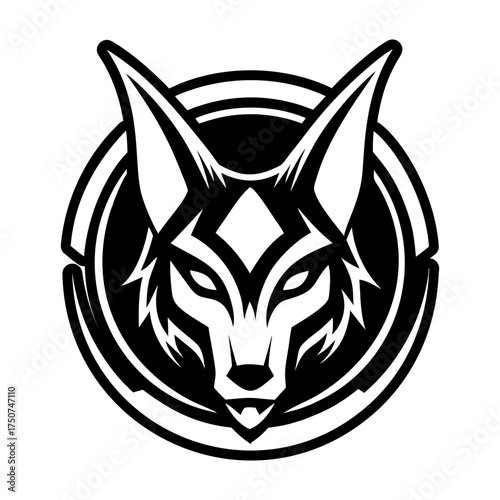 A glyph style icon showing a canid symbol