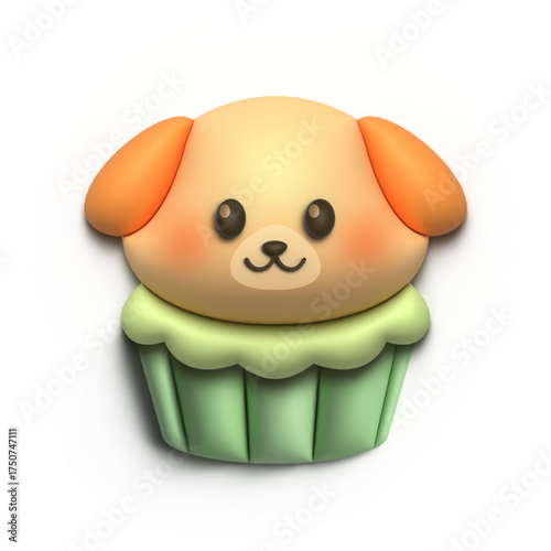 3D Render Cute Dog Inside Cupcake Illustration Design 