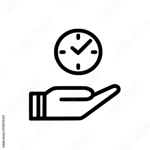Clock symbol above palm showing time tracking care responsibility and time awareness