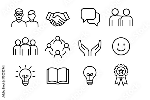 Mentorship Icons Grid. Mentorship and support networks. Line outline icon set of Mentorship and support