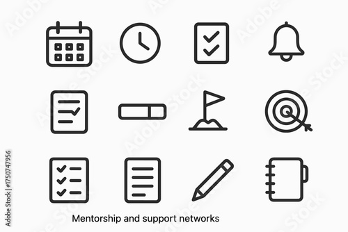 Mentorship Support Icons. Mentorship and support networks. Line outline icon set of Mentorship and support