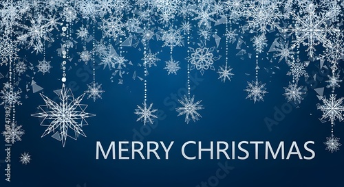 Merry Christmas geometric falling snowflakes banner design