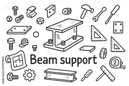 Beam Support Doodle Art. Beam support. Hand-drawn doodle illustration of Beam support. In the middle, one