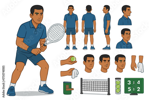 Tennis Player Avatars. Cartoon realistic vector illustration, Character constructor style, isolated