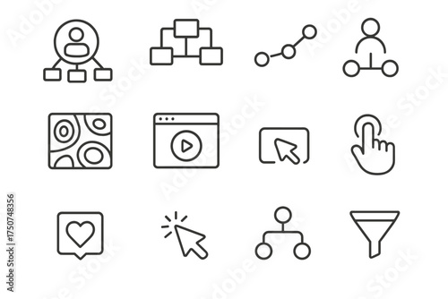 Predictive Design Icons. Predictive Design Elements. Line outline icon set of Predictive Design Elements: user