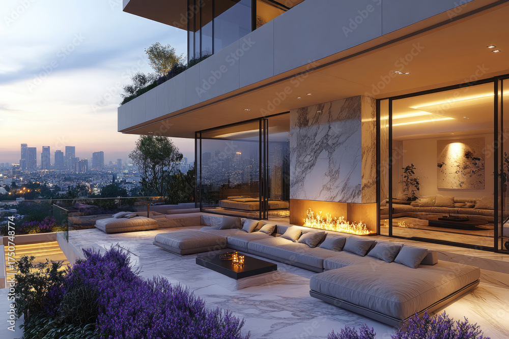 Obraz premium Elevated Tranquility on a Marble Framed Urban Vista