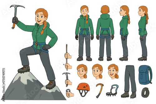 Mountain Climber Avatar. Cartoon realistic vector illustration, Character constructor style, isolated