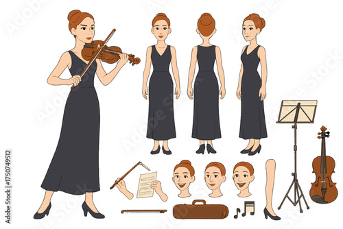Musician Character Creator. Cartoon realistic vector illustration, Character constructor style, isolated