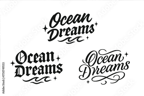 Ocean Dreams Calligraphy. Ocean Dreams. Create a calligraphy lettering illustration of the phrase: Ocean