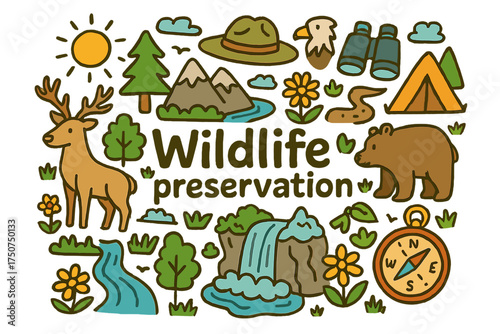 Wildlife Conservation Doodle. Wildlife preservation. Hand-drawn doodle illustration of Wildlife preservation.