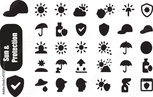Collection of sun and protection icons for summer and health