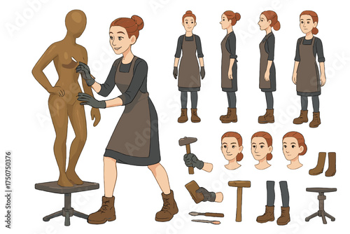 Sculptor Character Creator. Cartoon realistic vector illustration, Character constructor style, isolated