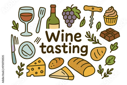 Wine Tasting Doodle. Wine tasting. Hand-drawn doodle illustration of Wine tasting. wine glass, wine bottle,