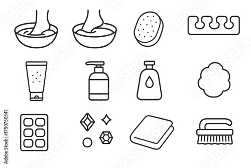 Hand And Nail Icon Set. Nail care and hand cleanliness. Line outline icon set of Nail care and hand