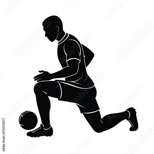 Soccer Player Silhouette Lunging With Ball football