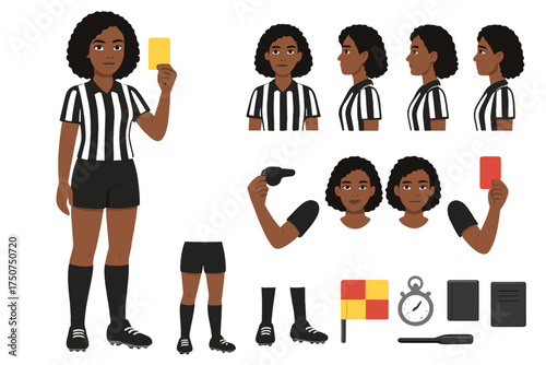 Female Referee Character Design. Cartoon realistic vector illustration, Character constructor style, isolated