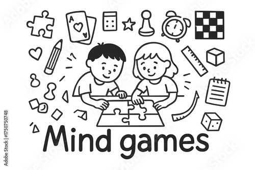 Mind Games Illustration. Mind games. Hand-drawn doodle illustration of Mind games. In the middle, one slightly
