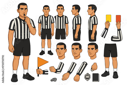 Referee Character Kit. Cartoon realistic vector illustration, Character constructor style, isolated