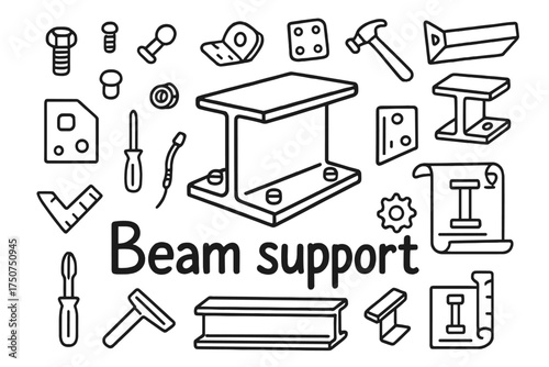 Beam Support Doodle. Beam support. Hand-drawn doodle illustration of Beam support. In the middle, one slightly