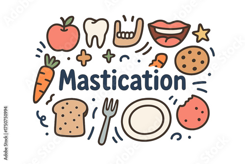 Mastication Doodle Art. Mastication. Hand-drawn doodle illustration of Mastication. teeth, molar, jaw, tongue,