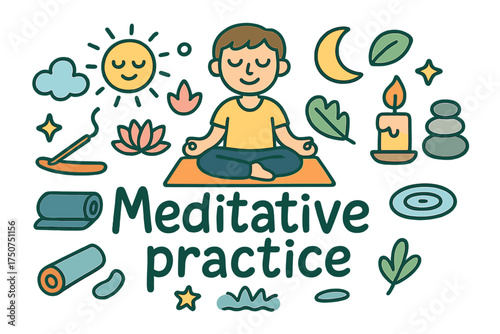 Meditative Doodle Art. Meditative practice. Hand-drawn doodle illustration of Meditative practice. person