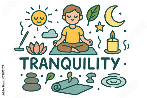 Tranquil Meditation Illustration. Tranquility. Hand-drawn doodle illustration of Tranquility. person