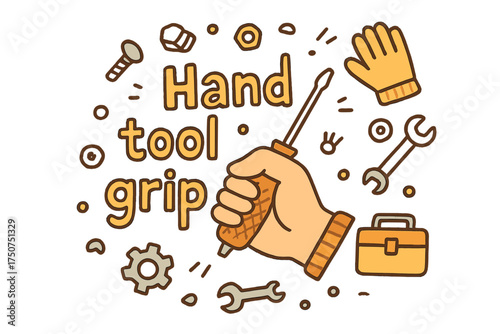 Colorful Tool Grip Doodle. Hand tool grip. Hand-drawn doodle illustration of Hand tool grip. hand, screwdriver