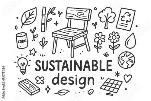 Sustainable Design Doodle. Sustainable design. Hand-drawn doodle illustration of Sustainable design. In the
