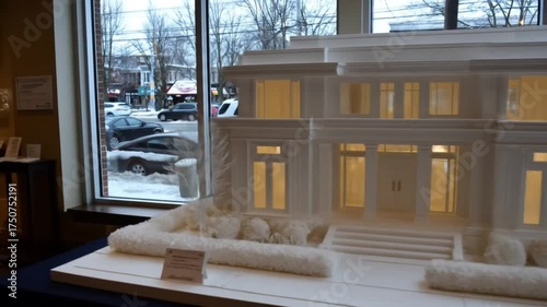 Detailed model of a stately, contemporary home design, showcasing architectural details.