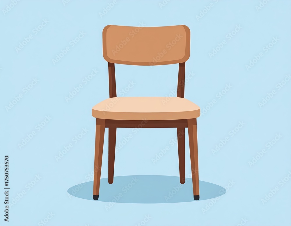 Fototapeta premium Wooden Chair Illustration with Light Brown Seat and Backrest.