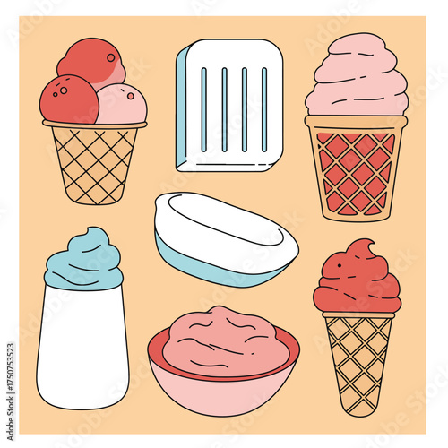 Sweet Dreams: Assorted, delectable ice cream creations in various flavors and forms beckon, capturing the essence of a refreshing treat. 