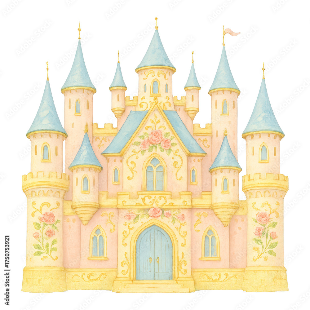 Fototapeta premium PNG Whimsical fairytale castle illustration.