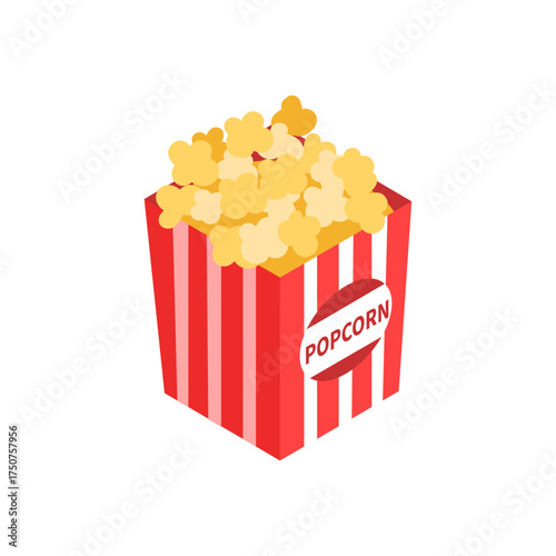 Classic Red and White Striped Popcorn Box with Tasty Kernels