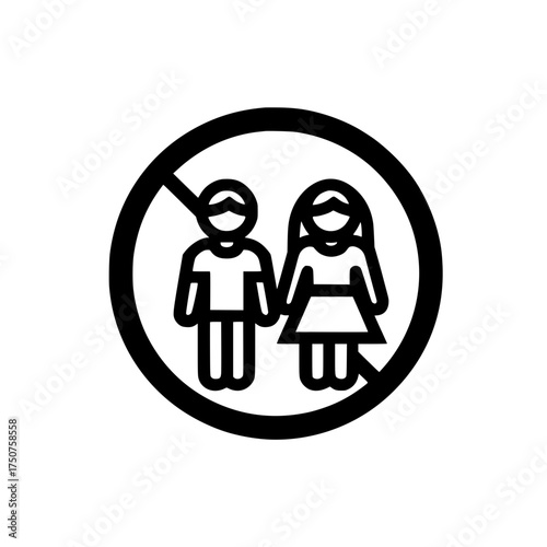 Circle containing couple icon with diagonal cross symbolizing no entry and relationship ban