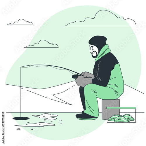 Winter Ice Fisherman Vector Illustration for Commercial Use

