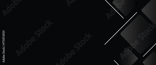 Modern black background with overlapping dark gradient boxes and thin white lines, creating a sleek and professional geometric design for presentations, technology.