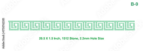 Rhinestone hotfix transfer seamless border design, geometric lace pattern, perfect for ladies' suits, sarees, and other clothing materials, 2.2 mm or 6 ss stone hole size.