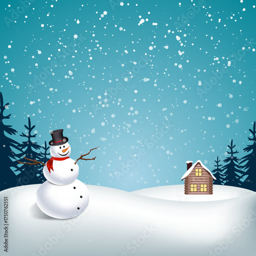Snowy landscape with snowman.