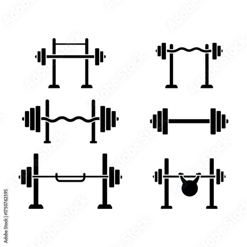Barbell Fitness Icon Set – Gym, Weightlifting, and Workout Equipment Symbols