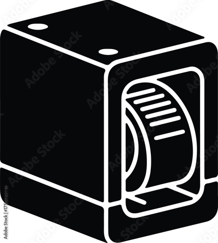 Illustrator Vector Thermal till printer with paper roll silhouette