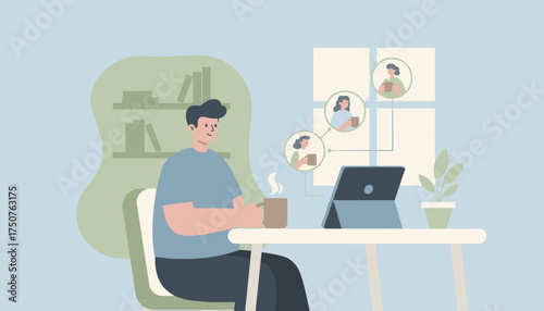 Man in a virtual meeting working remotely from home Online collaboration and modern business lifestyle