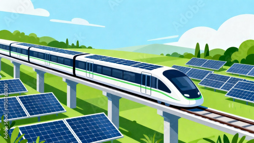 Solar-Powered Futuristic Train Illustration